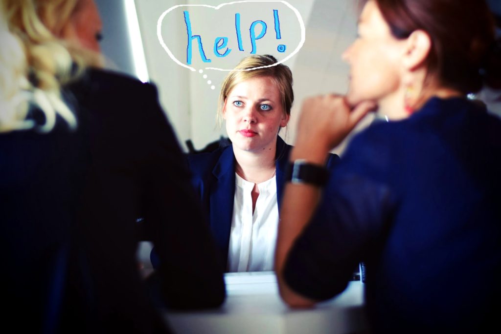 Nervous woman at networking event