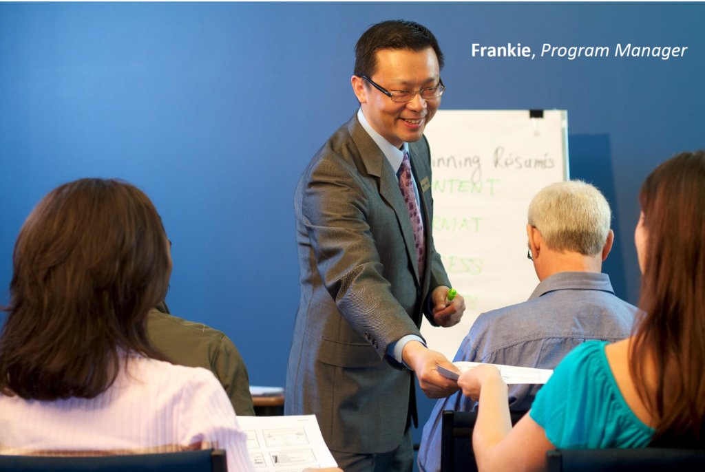 Services for Job Seekers and Employers - Frankie, a program manager of The Career Foundation, leading a training workshop.