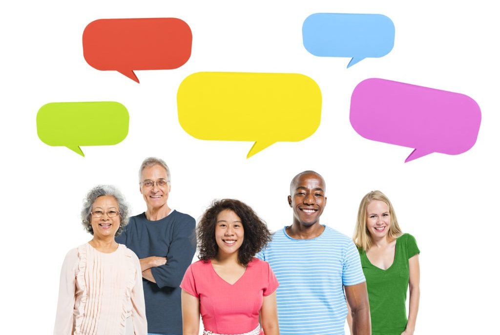 Client Testimonials - A group of people with diverse backgrounds, ages, languages and opinions.